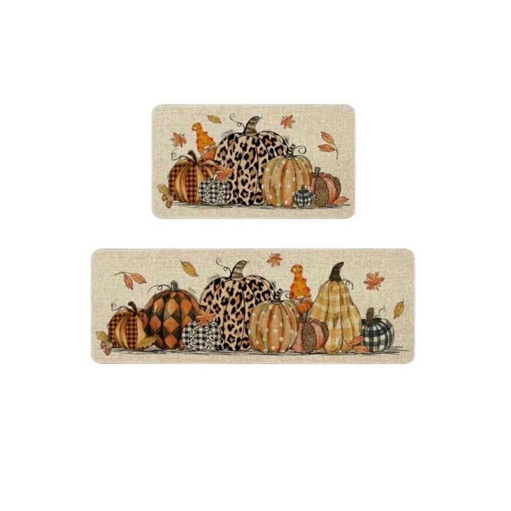 Fall Pumpkin Kitchen Mat Thanksgiving Kitchen Rugs Set of 2,